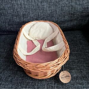 NWT Minikane Wicker Carry Basket With Pillow And Blanket